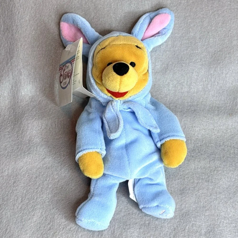 Easter Pooh Baby Blue Bunny Winnie The Pooh Disney Store Bean Bag 8" Plush Dated - Picture 1 of 4